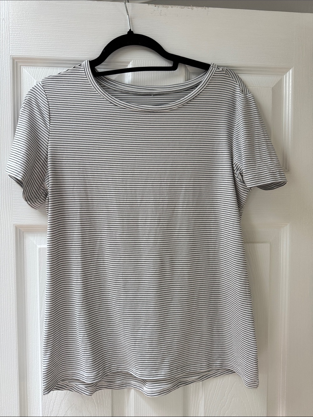 Women’s Jockey Size Small white and navy striped tee. Tag removed worn once
